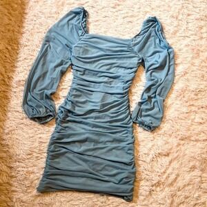 Baby‎ Blue Bodycon Ruched Mesh Fairy Core Y2K Mesh Dress Womens S Whimsical Sexy